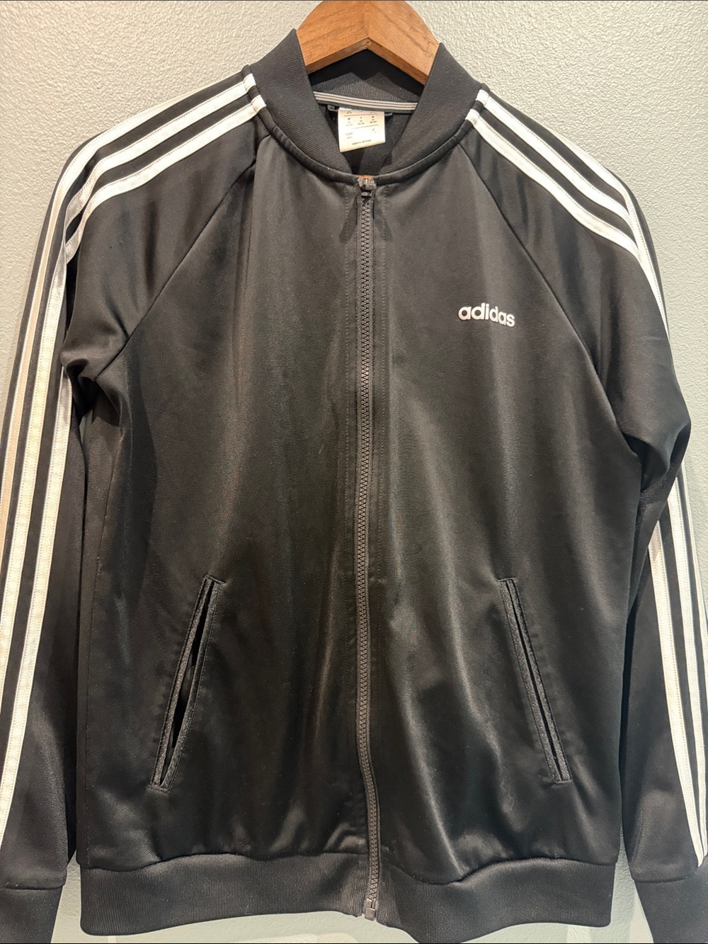 adidas Black Track Jacket White 3-Stripes Unisex Y2K Pockets Lightweight OG Desi